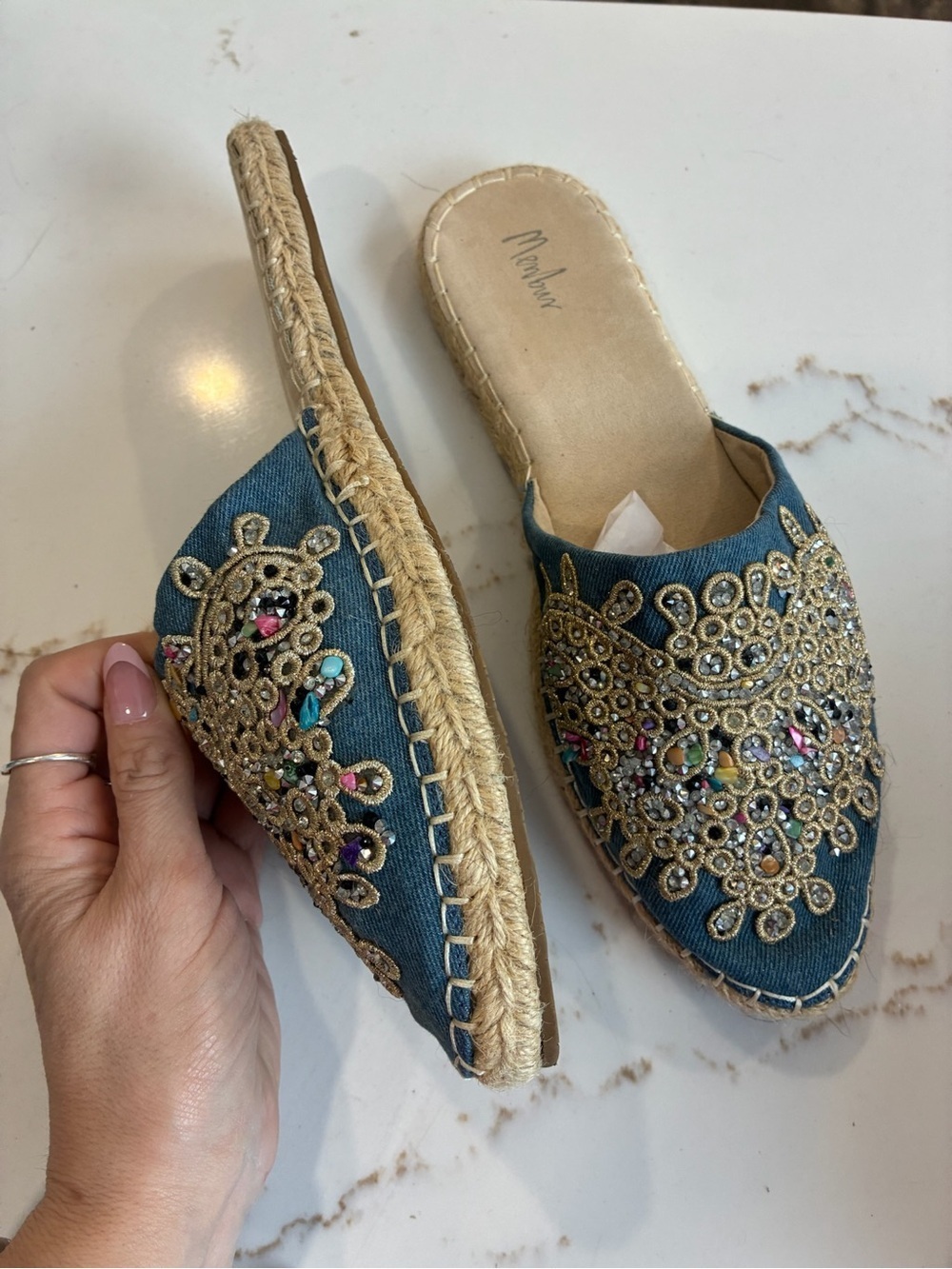 Menbur Teal Embellished Slip-On Espadrille Mules size 10
